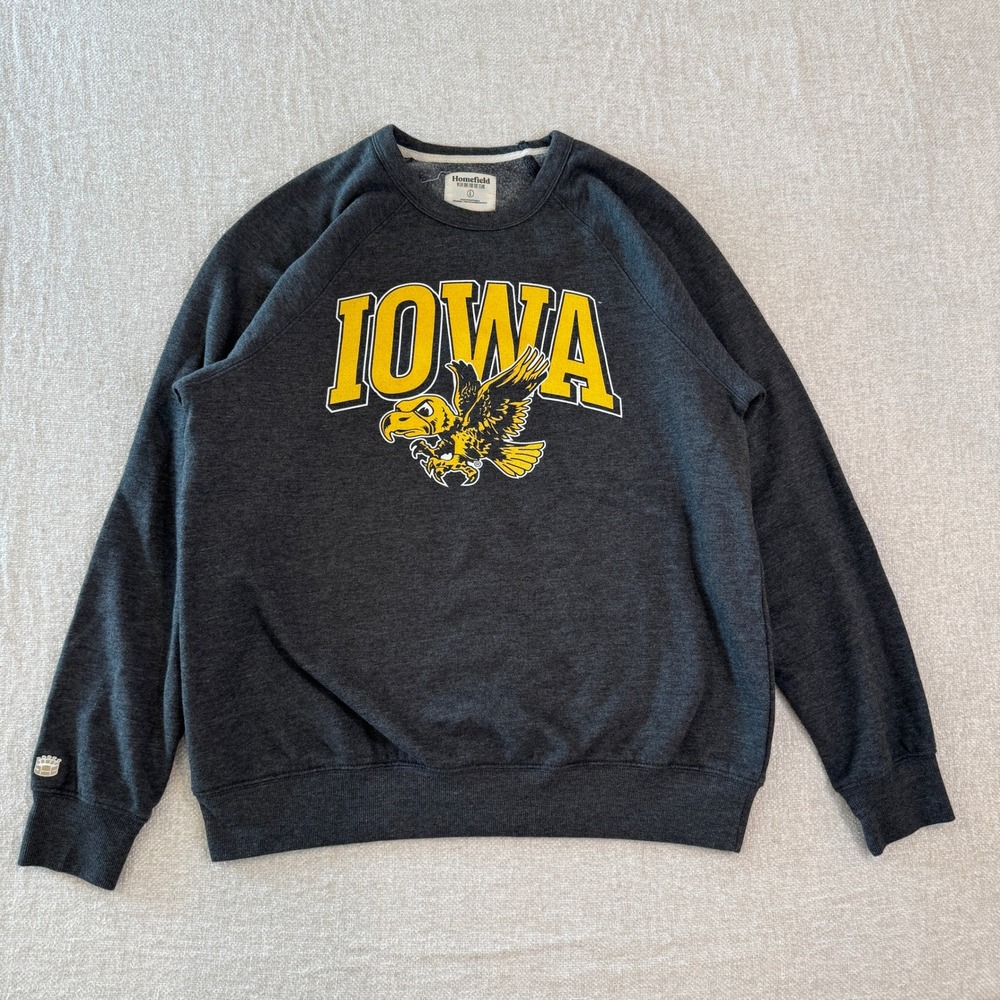 Homefield Iowa Hawkeyes Sweatshirt Mens Large Charcoal Heather Raglan Pullover